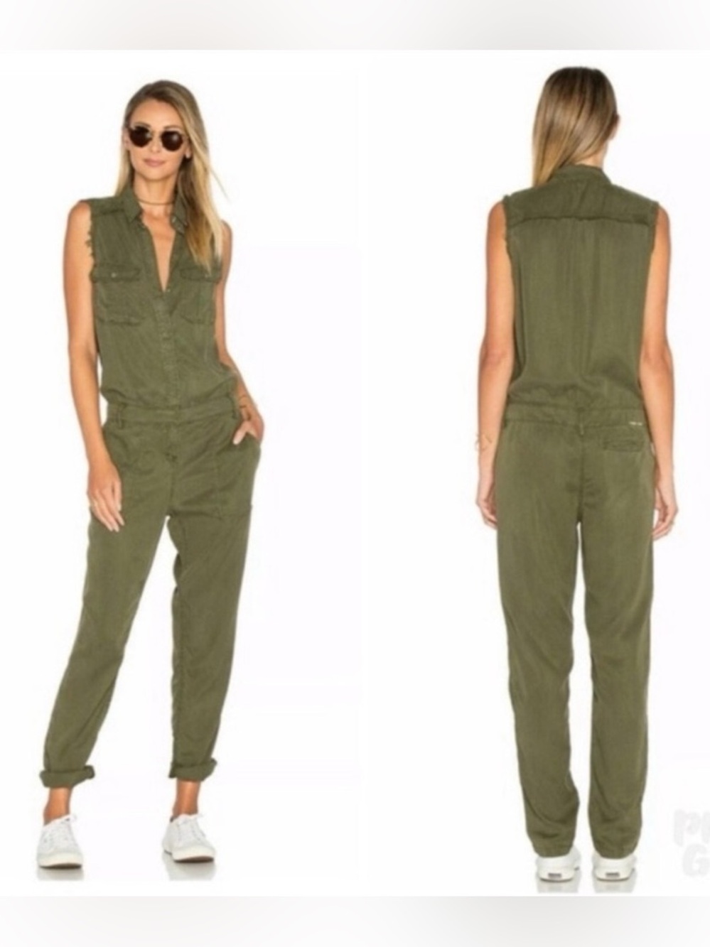 Etienne Marcel Olive Cotton Utility Jumpsuit Size Small Military Vibes